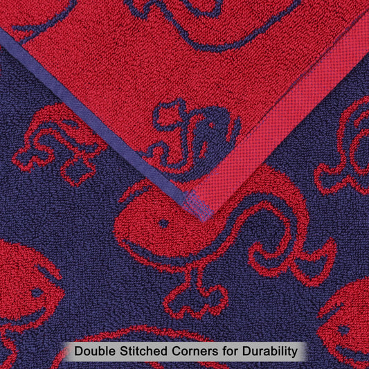 Kids Hand Towel 16 X 27 inches Whale design- Blue/Red- 100% Terry Cotton- 630 GSM Kids Hand Towel- Soft, Absorbent, Decorative, Playful for Bathroom or Daily Use