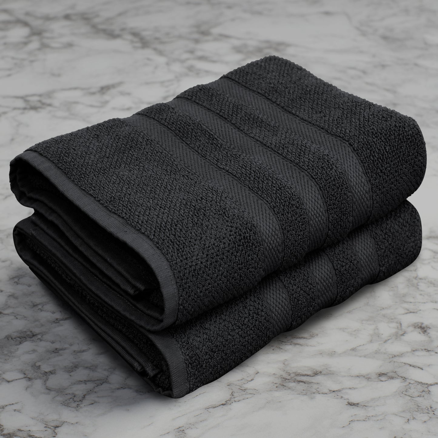 Large Luxury Rice Weave 2 piece Bath Towel Set – 30 x 52 inches 100% Pure Cotton – Textured Premium Soft Absorbent - 600 GSM Spa, Hotel, Guest Towel - Black