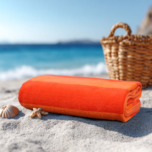 Large Beach Towel – 32 x 63 inches - 100% Cotton Velour - 450 GSM - Plush, Soft, Quick-Dry, Absorbent, Multi Color Pool & Travel Towel – Lightweight Vacation Essential