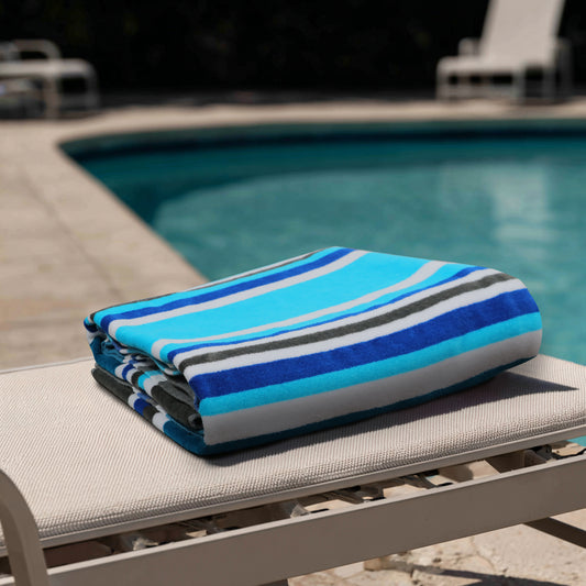 Oversized Beach Towel - 39 x 68 inches - 100% Cotton Velour - 450 GSM - Plush, Soft, Absorbent, Extra-Large Pool & Travel Towel – Lightweight Vacation Essential - Mariner Blue Stripe