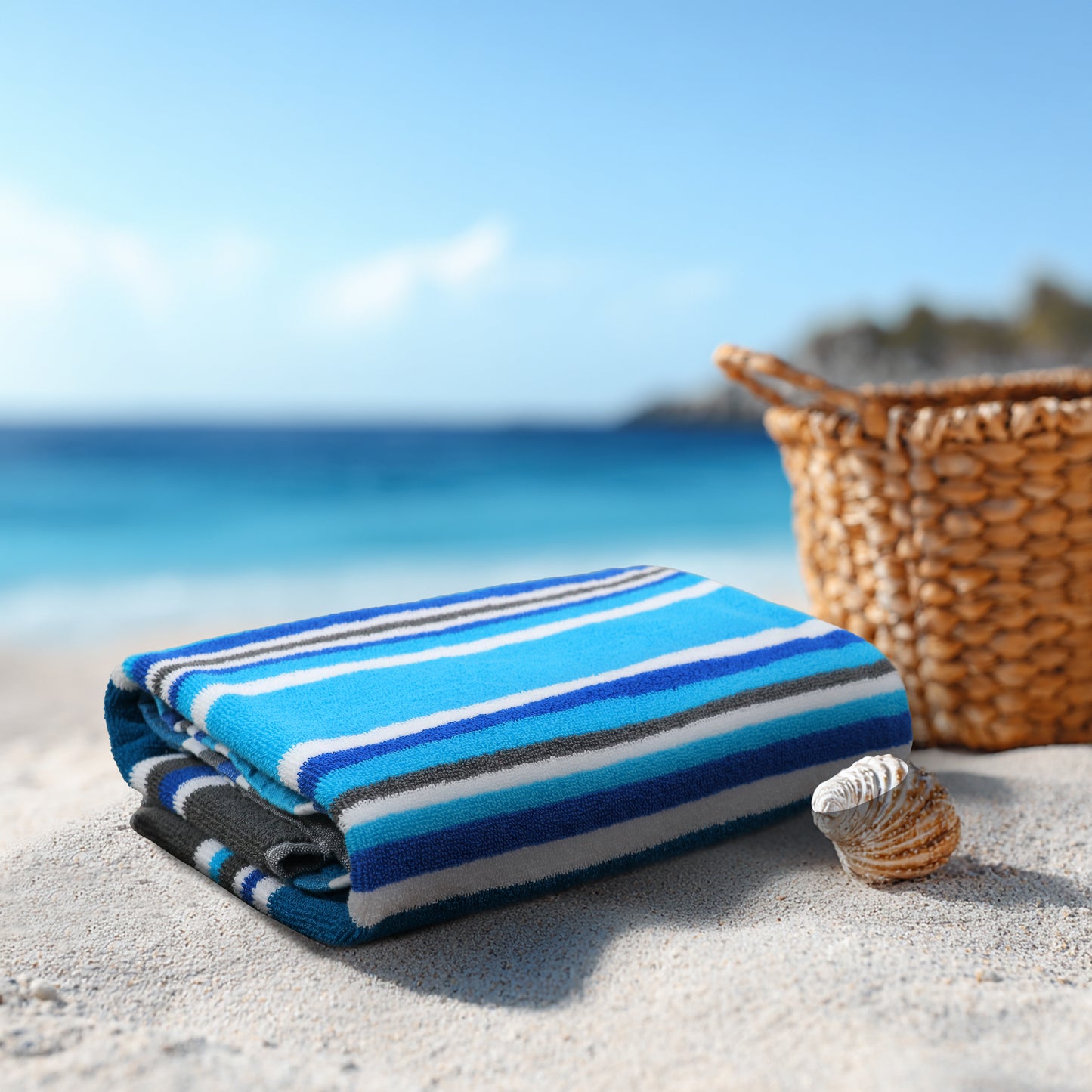 Cotton Beach Towel - 30 x 60 inches - 100% Terry Cotton - 450 GSM – Quick-Dry, Soft, Absorbent Pool & Travel Towel – Lightweight Vacation Essential