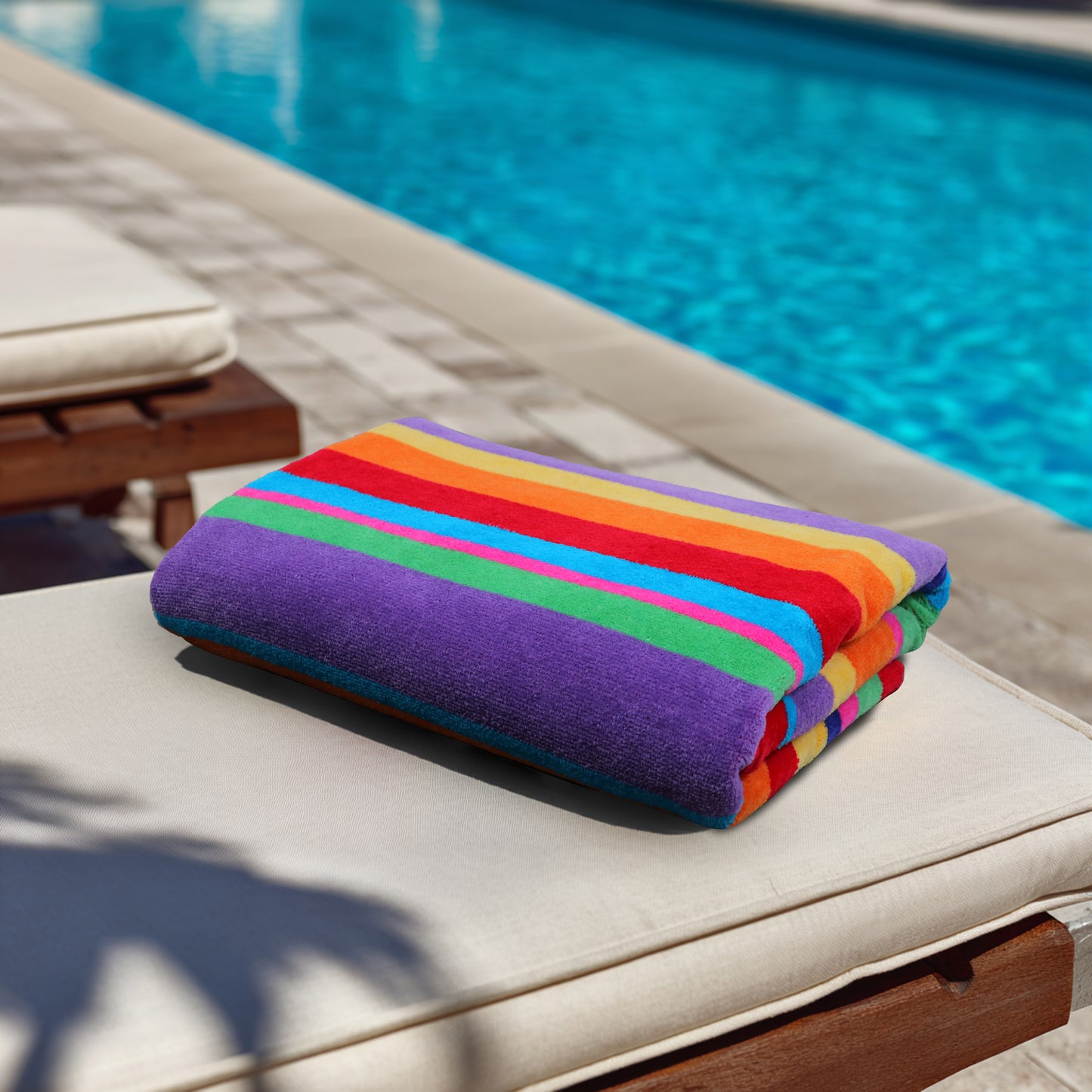 Large Beach Towel – 32 x 63 inches - 100% Cotton Velour - 450 GSM - Plush, Soft, Quick-Dry, Absorbent, Multi Color Pool & Travel Towel – Lightweight Vacation Essential