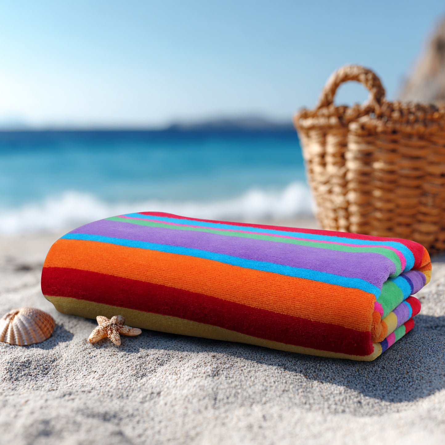 Large Beach Towel – 32 x 63 inches - 100% Cotton Velour - 450 GSM - Plush, Soft, Quick-Dry, Absorbent, Multi Color Pool & Travel Towel – Lightweight Vacation Essential