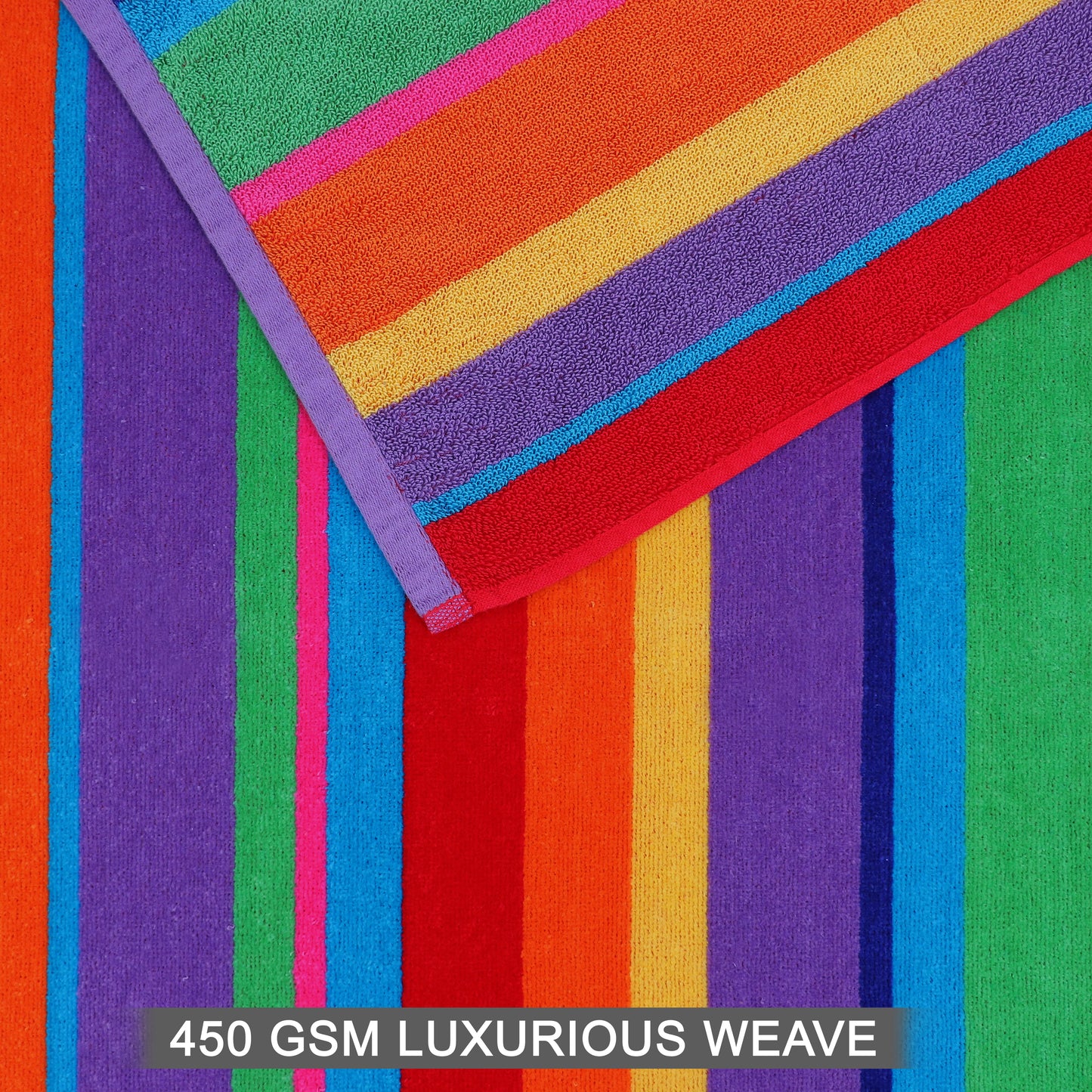 Large Beach Towel – 32 x 63 inches - 100% Cotton Velour - 450 GSM - Plush, Soft, Quick-Dry, Absorbent, Multi Color Pool & Travel Towel – Lightweight Vacation Essential