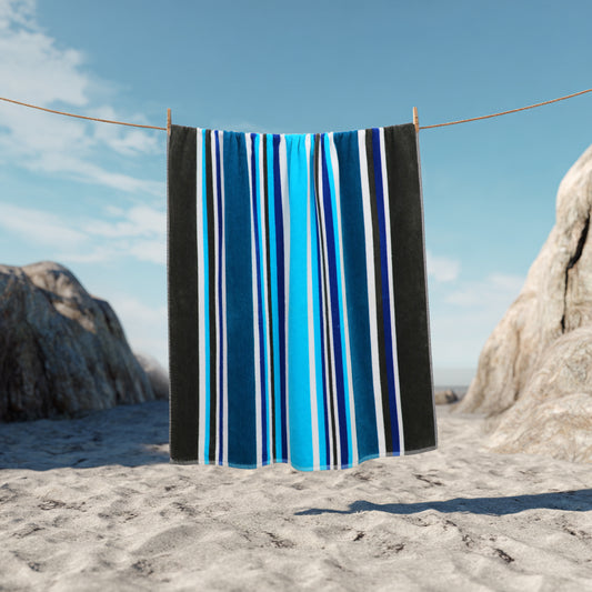 Oversized Beach Towel - 39 x 68 inches - 100% Cotton Velour - 450 GSM - Plush, Soft, Absorbent, Extra-Large Pool & Travel Towel – Lightweight Vacation Essential - Mariner Blue Stripe