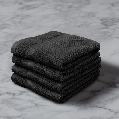 Luxury Rice Weave 4 piece Washcloth Set – 12 x 12 inches 100% Pure Cotton – Textured Premium Soft Absorbent - 600 GSM Spa, Hotel, Guest Towel