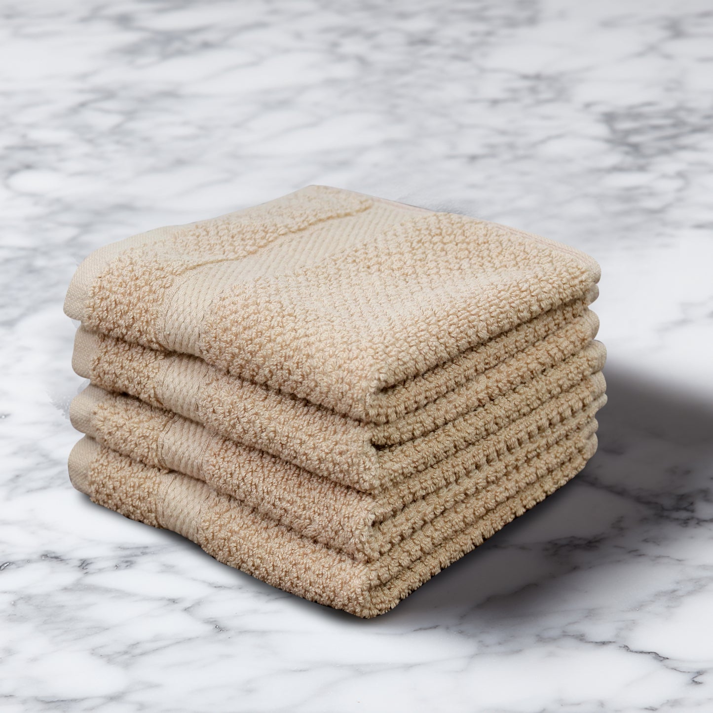 Luxury Rice Weave 4 piece Washcloth Set – 12 x 12 inches 100% Pure Cotton – Textured Premium Soft Absorbent - 600 GSM Spa, Hotel, Guest Towel