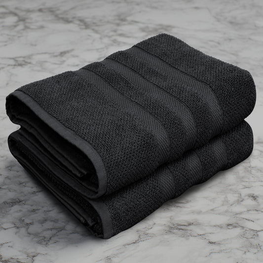 Large Luxury Rice Weave 2 piece Bath Towel Set – 30 x 52 inches 100% Pure Cotton – Textured Premium Soft Absorbent - 600 GSM Spa, Hotel, Guest Towel - Black