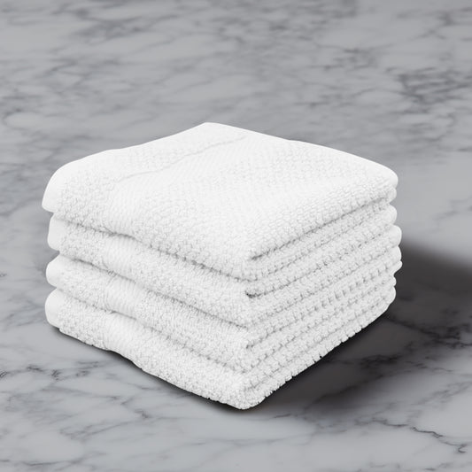 Luxury Rice Weave 4 piece Washcloth Set – 12 x 12 inches 100% Pure Cotton – Textured Premium Soft Absorbent - 600 GSM Spa, Hotel, Guest Towel