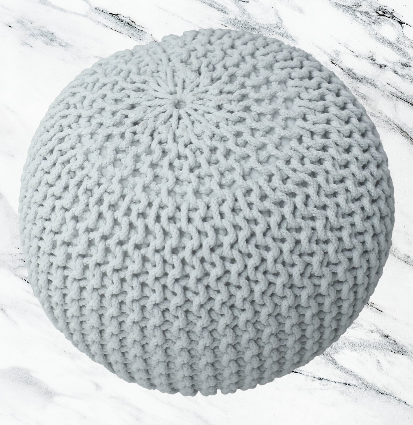 Hand Knitted Cotton Braid Pouf Ottoman Foot Stool - 20" x 14" - Accent Floor Seating for Living Room, Kids Room & Nursery