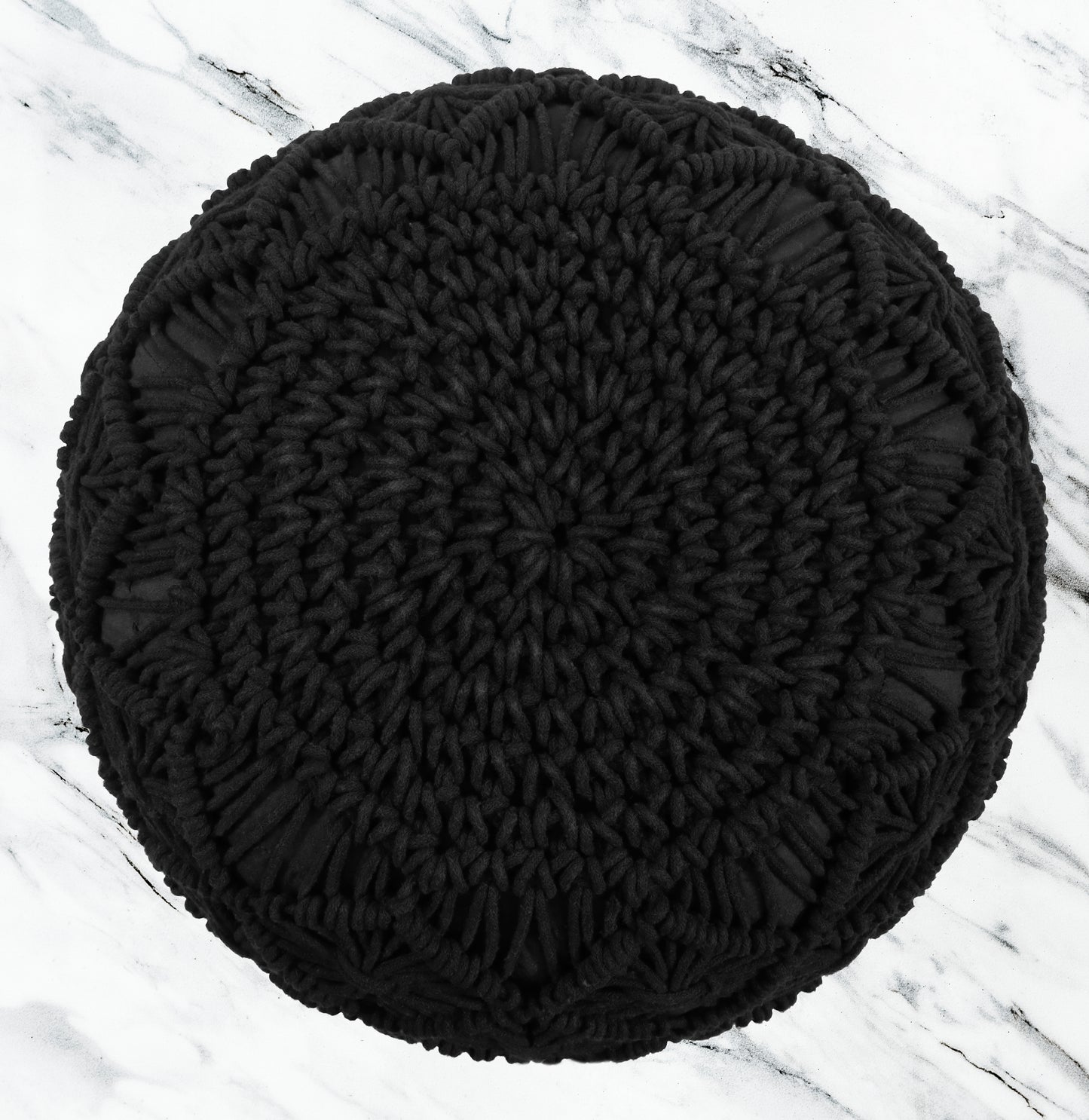 Macrame Braided Pouf Ottoman 20" x 14" Hand knitted Cotton Cord Round Dori Pouf, Prefilled Footrest Bean Bag, Boho Moroccan Accent Seating for Living Room, Bedroom & Dorms