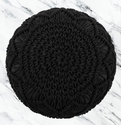 Macrame Braided Pouf Ottoman 20" x 14" Hand knitted Cotton Cord Round Dori Pouf, Prefilled Footrest Bean Bag, Boho Moroccan Accent Seating for Living Room, Bedroom & Dorms