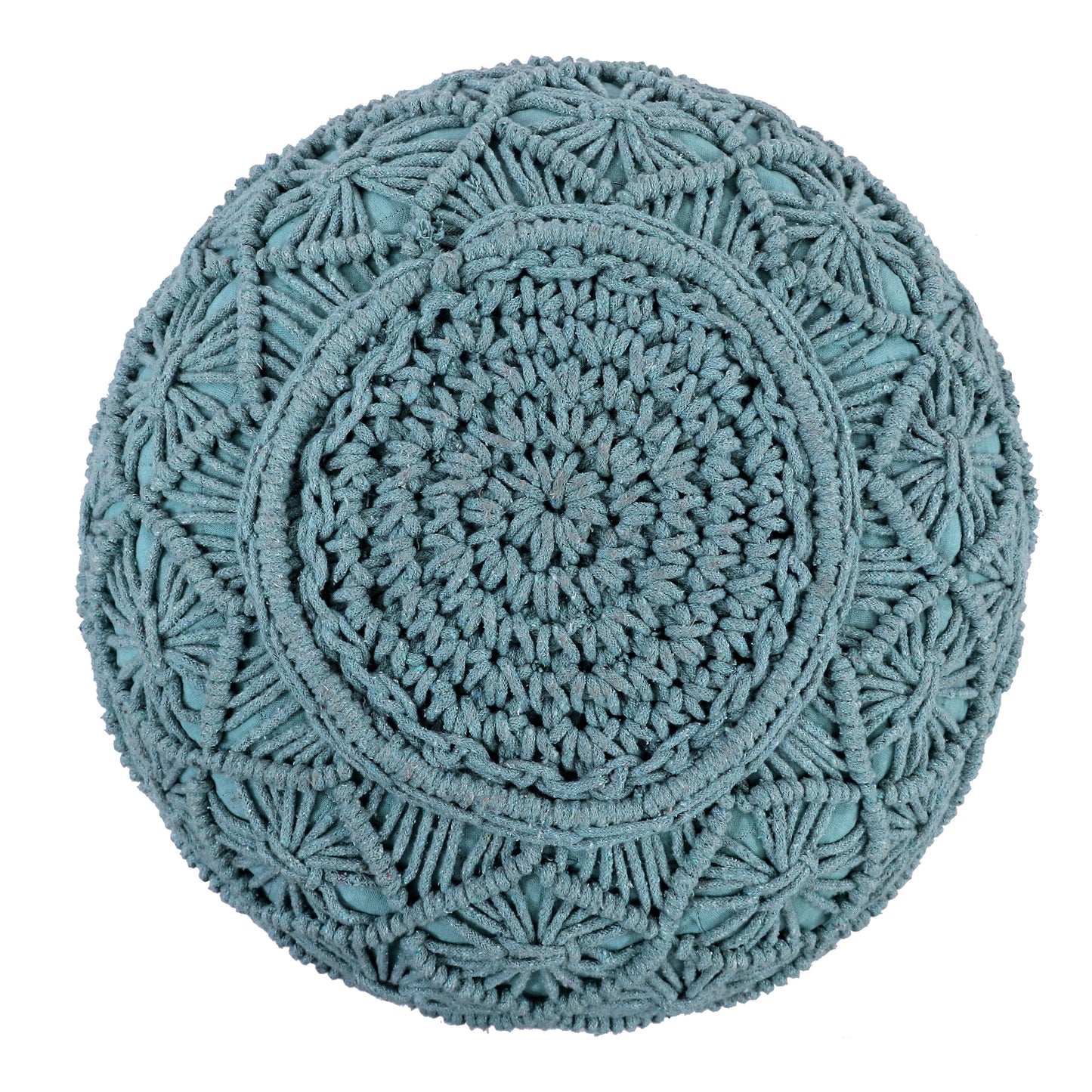 Macrame Braided Pouf Ottoman 20" x 14" Hand knitted Cotton Cord Round Dori Pouf, Prefilled Footrest Bean Bag, Boho Moroccan Accent Seating for Living Room, Bedroom & Dorms