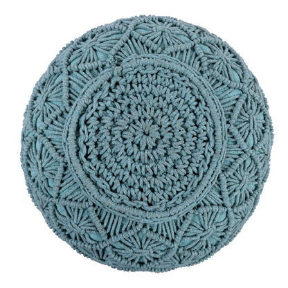 Macrame Braided Pouf Ottoman 20" x 14" Hand knitted Cotton Cord Round Dori Pouf, Prefilled Footrest Bean Bag, Boho Moroccan Accent Seating for Living Room, Bedroom & Dorms