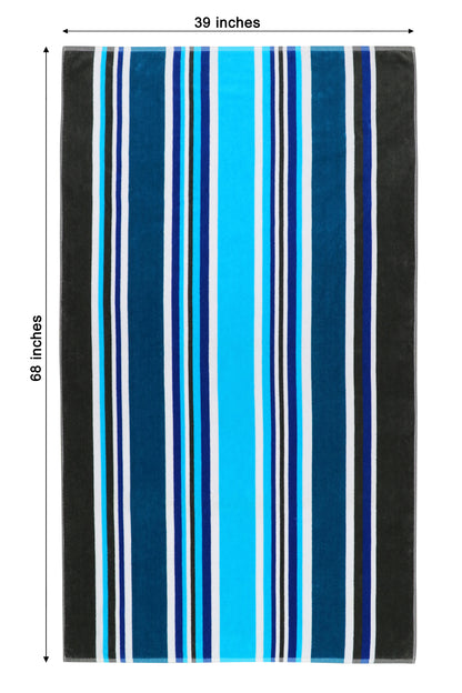 Oversized Beach Towel - 39 x 68 inches - 100% Cotton Velour - 450 GSM - Plush, Soft, Absorbent, Extra-Large Pool & Travel Towel – Lightweight Vacation Essential - Mariner Blue Stripe