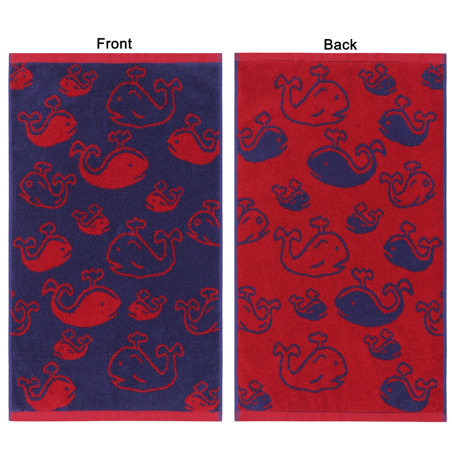 Kids Hand Towel 16 X 27 inches Whale design- Blue/Red- 100% Terry Cotton- 630 GSM Kids Hand Towel- Soft, Absorbent, Decorative, Playful for Bathroom or Daily Use
