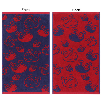 Kids Hand Towel 16 X 27 inches Whale design- Blue/Red- 100% Terry Cotton- 630 GSM Kids Hand Towel- Soft, Absorbent, Decorative, Playful for Bathroom or Daily Use