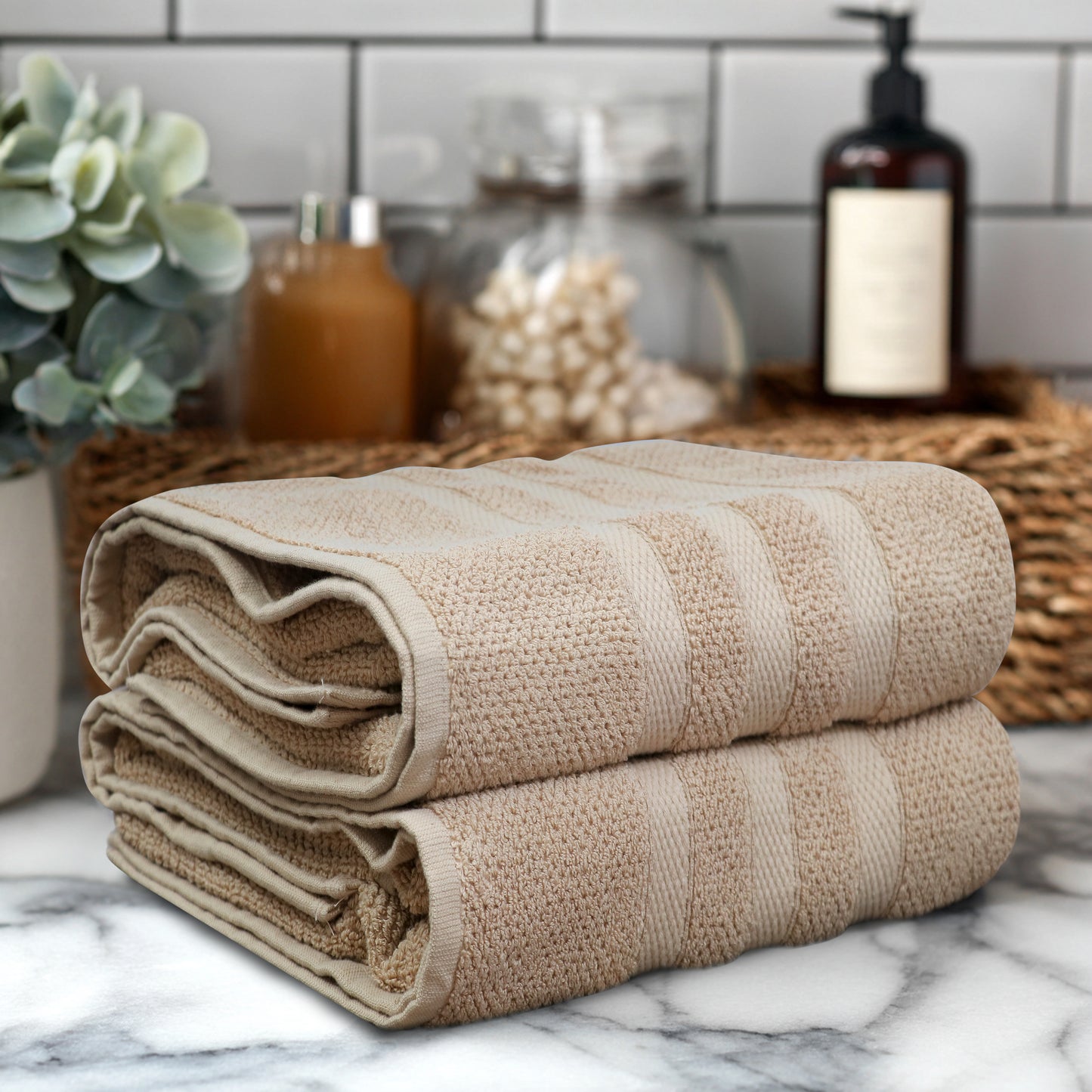 Large Luxury Rice Weave 2 piece Bath Towel Set – 30 x 52 inches 100% Pure Cotton – Textured Premium Soft Absorbent - 600 GSM Spa, Hotel, Guest Towel