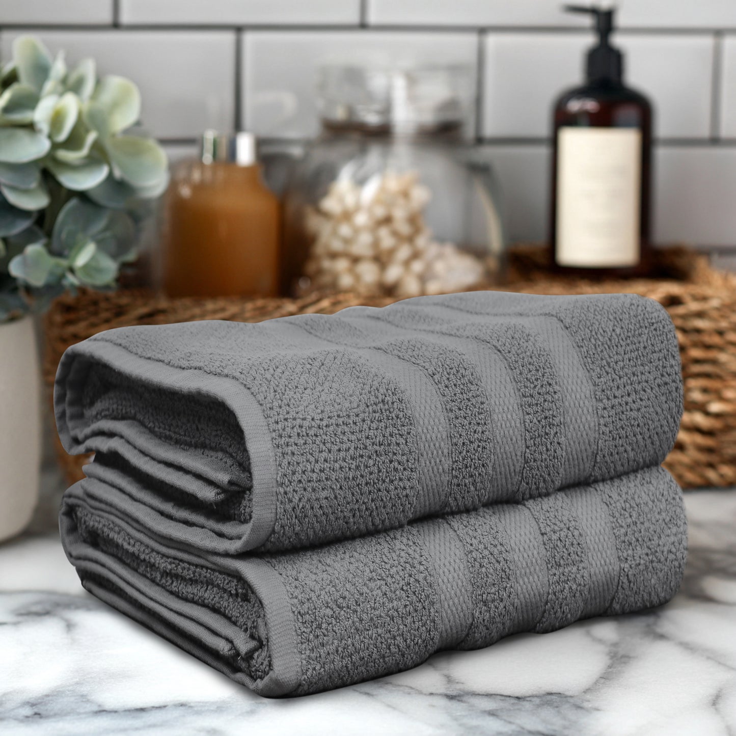 Large Luxury Rice Weave 2 piece Bath Towel Set – 30 x 52 inches 100% Pure Cotton – Textured Premium Soft Absorbent - 600 GSM Spa, Hotel, Guest Towel