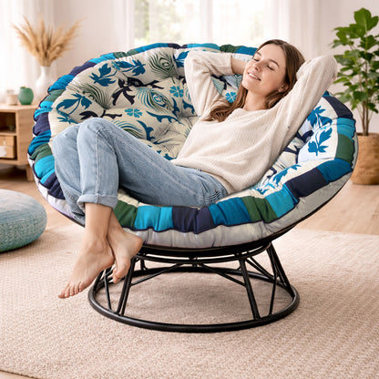 Papasan Cushion, 45” Round – 100% Cotton Duck Fabric, Plush Thick Overstuffed Cushion for Floor, Swing Chair, Patio, Den, Dorm