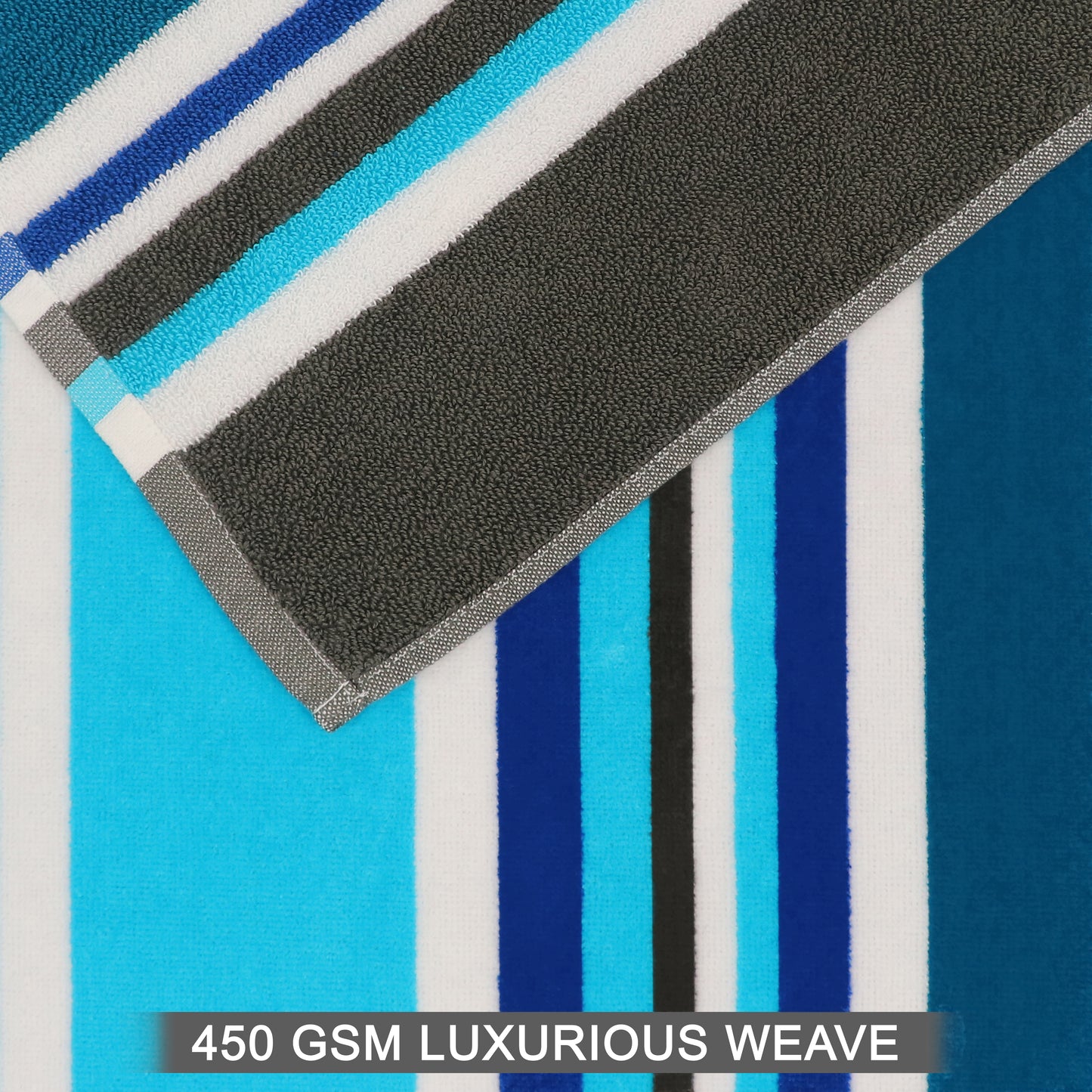 Oversized Beach Towel - 39 x 68 inches - 100% Cotton Velour - 450 GSM - Plush, Soft, Absorbent, Extra-Large Pool & Travel Towel – Lightweight Vacation Essential - Mariner Blue Stripe