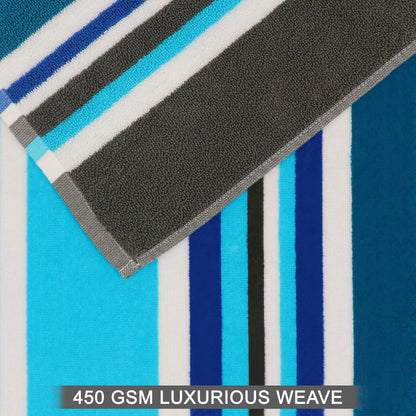 Oversized Beach Towel - 39 x 68 inches - 100% Cotton Velour - 450 GSM - Plush, Soft, Absorbent, Extra-Large Pool & Travel Towel – Lightweight Vacation Essential - Mariner Blue Stripe
