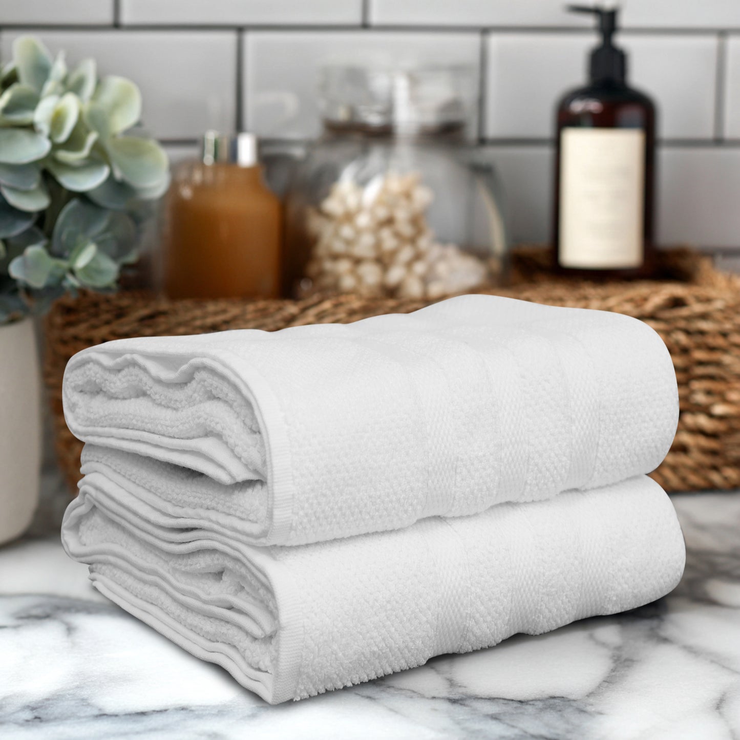 Large Luxury Rice Weave 2 piece Bath Towel Set – 30 x 52 inches 100% Pure Cotton – Textured Premium Soft Absorbent - 600 GSM Spa, Hotel, Guest Towel