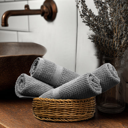 Luxury Rice Weave 4 piece Washcloth Set – 12 x 12 inches 100% Pure Cotton – Textured Premium Soft Absorbent - 600 GSM Spa, Hotel, Guest Towel