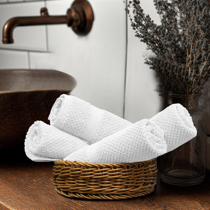 Luxury Rice Weave 4 piece Washcloth Set – 12 x 12 inches 100% Pure Cotton – Textured Premium Soft Absorbent - 600 GSM Spa, Hotel, Guest Towel