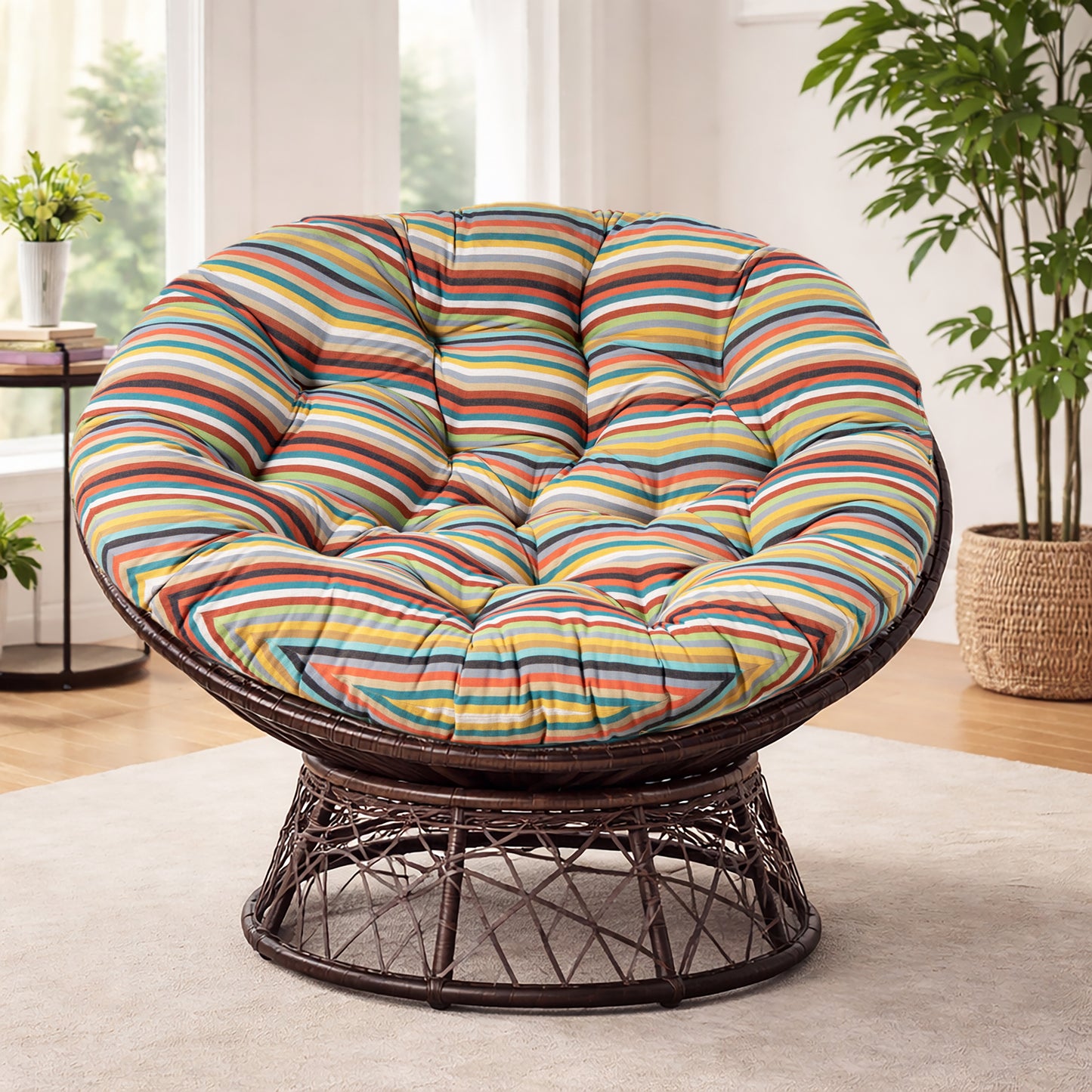 Papasan Cushion, 45” Round – 100% Cotton Duck Fabric, Plush Thick Overstuffed Cushion for Floor, Swing Chair, Patio, Den, Dorm