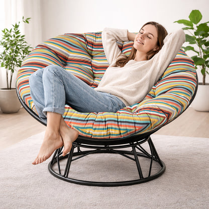 Papasan Cushion, 45” Round – 100% Cotton Duck Fabric, Plush Thick Overstuffed Cushion for Floor, Swing Chair, Patio, Den, Dorm