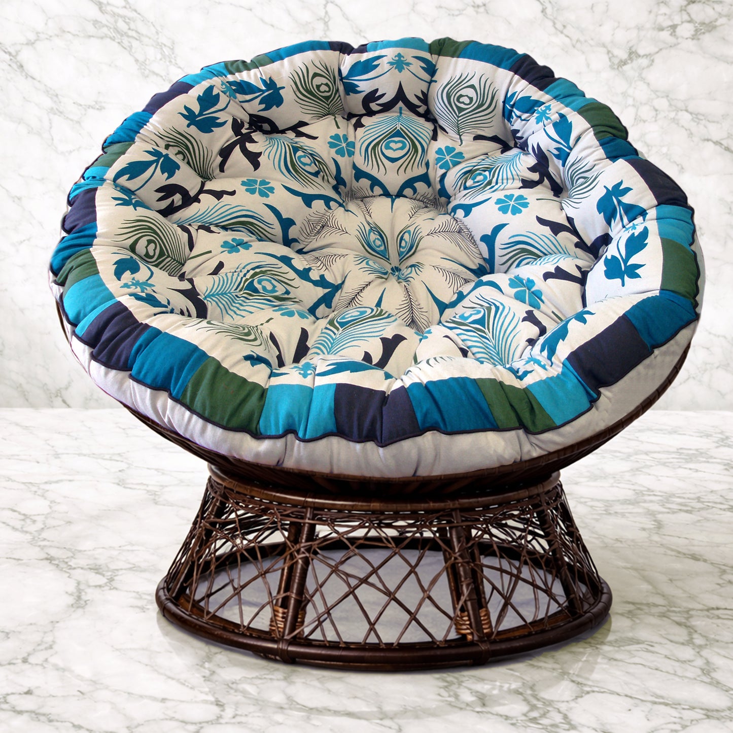 Papasan Cushion, 45” Round – 100% Cotton Duck Fabric, Plush Thick Overstuffed Cushion for Floor, Swing Chair, Patio, Den, Dorm