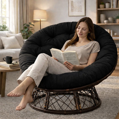 Papasan Cushion, 45” Round – 100% Cotton Duck Fabric, Plush Thick Overstuffed Cushion for Floor, Swing Chair, Patio, Den, Dorm