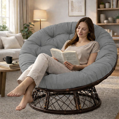 Papasan Cushion, 45” Round – 100% Cotton Duck Fabric, Plush Thick Overstuffed Cushion for Floor, Swing Chair, Patio, Den, Dorm