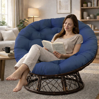 Papasan Cushion, 45” Round – 100% Cotton Duck Fabric, Plush Thick Overstuffed Cushion for Floor, Swing Chair, Patio, Den, Dorm