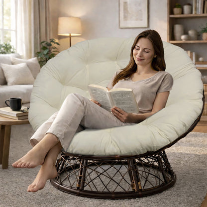 Papasan Cushion, 45” Round – 100% Cotton Duck Fabric, Plush Thick Overstuffed Cushion for Floor, Swing Chair, Patio, Den, Dorm