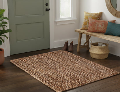 Eco-Friendly Handspun Jute – Natural Fiber, Handwoven Reversible Design Area Accent Indoor Rug – Natural Tan