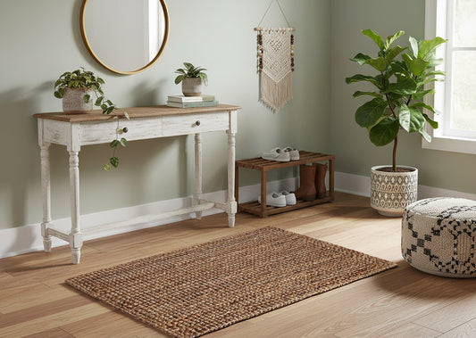 Eco-Friendly Handspun Jute – Natural Fiber, Handwoven Reversible Design Area Accent Indoor Rug – Natural Tan