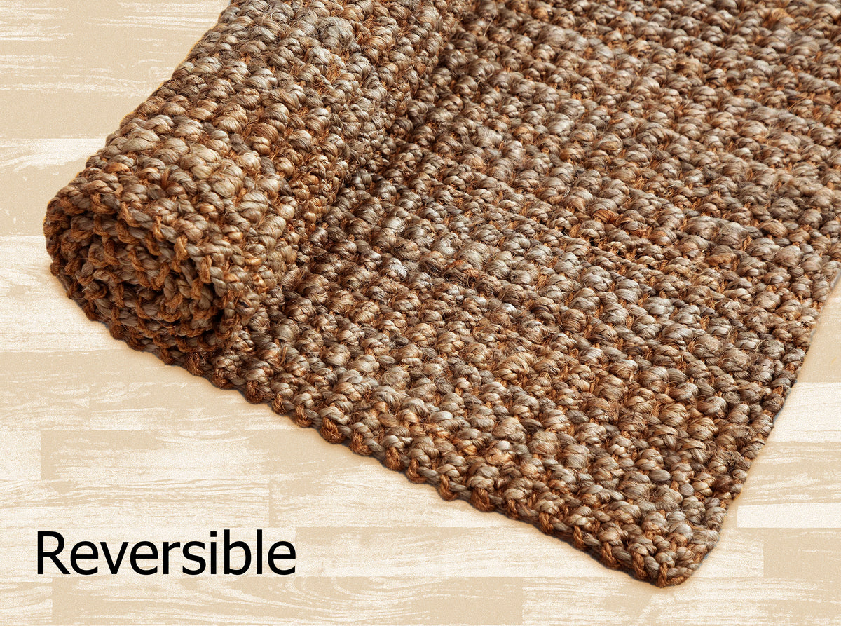 Eco-Friendly Handspun Jute – Natural Fiber, Handwoven Reversible Design Area Accent Indoor Rug – Natural Tan