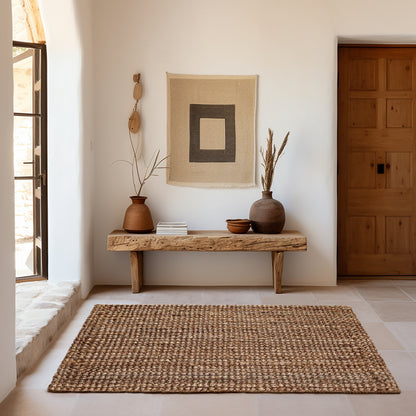 Eco-Friendly Handspun Jute – Natural Fiber, Handwoven Reversible Design Area Accent Indoor Rug – Natural Tan
