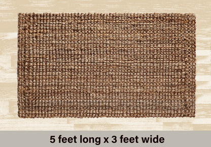 Eco-Friendly Handspun Jute – Natural Fiber, Handwoven Reversible Design Area Accent Indoor Rug – Natural Tan