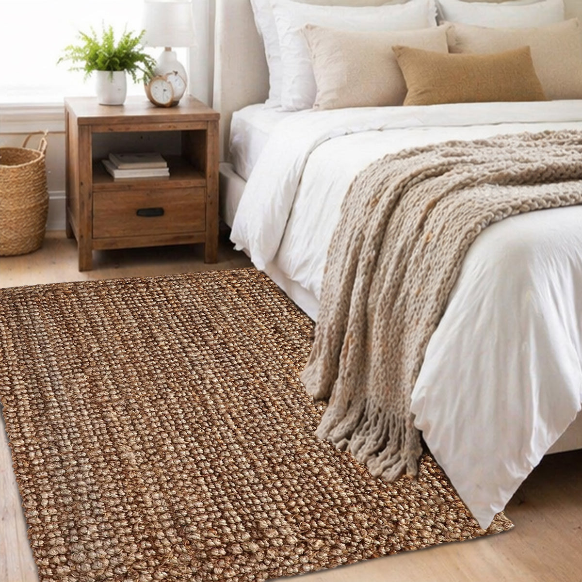 Eco-Friendly Handspun Jute – Natural Fiber, Handwoven Reversible Design Area Accent Indoor Rug – Natural Tan