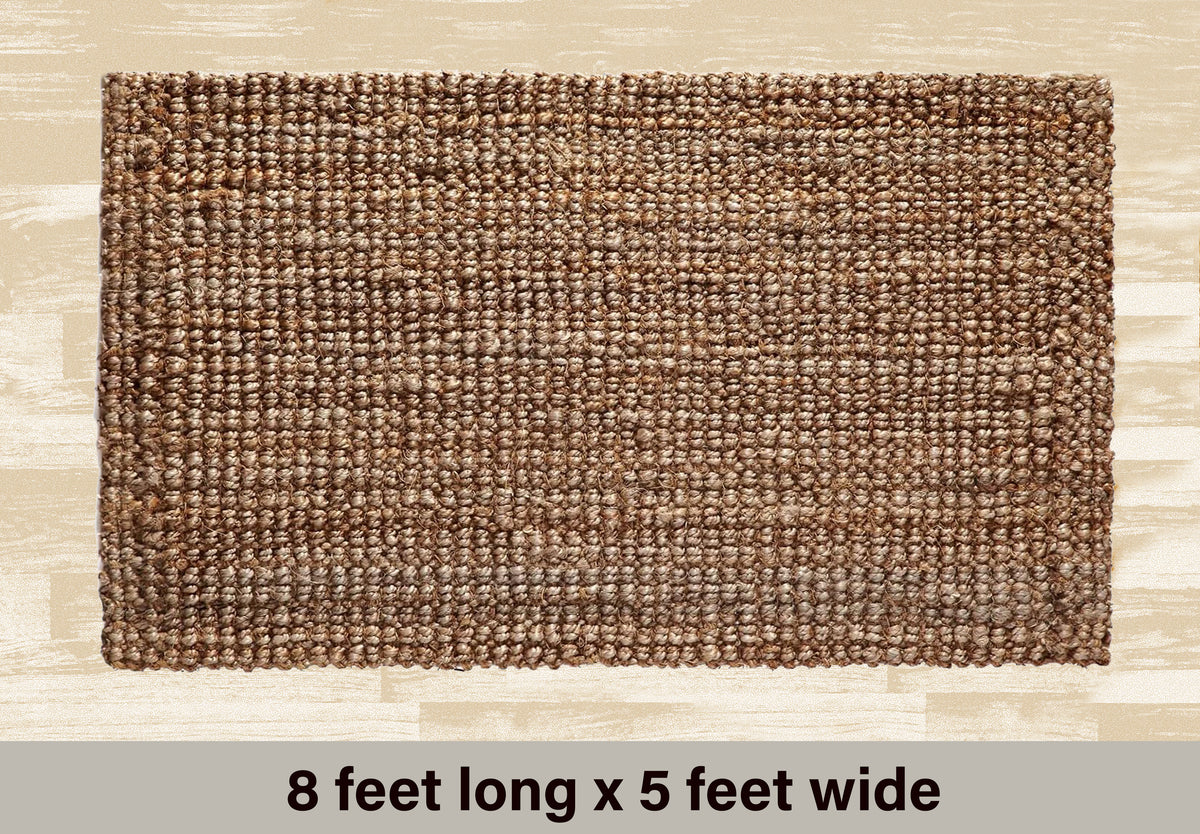 Eco-Friendly Handspun Jute – Natural Fiber, Handwoven Reversible Design Area Accent Indoor Rug – Natural Tan