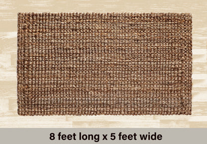 Eco-Friendly Handspun Jute – Natural Fiber, Handwoven Reversible Design Area Accent Indoor Rug – Natural Tan