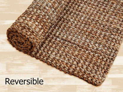 Eco-Friendly Handspun Jute – Natural Fiber, Handwoven Reversible Design Area Accent Indoor Rug – Natural Tan