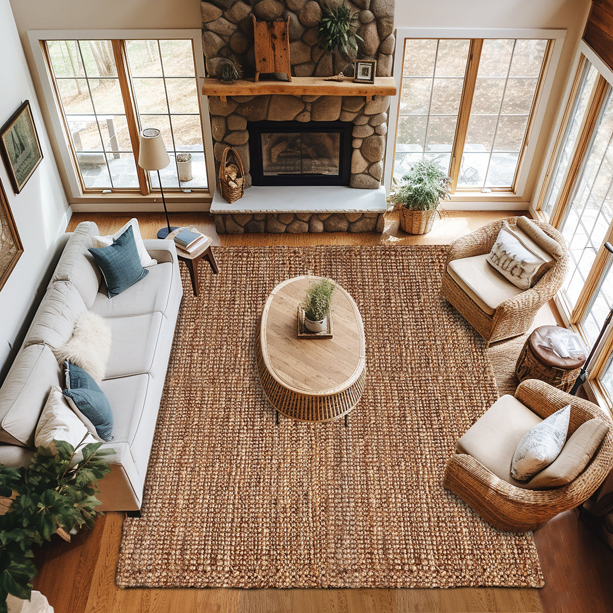 Eco-Friendly Handspun Jute – Natural Fiber, Handwoven Reversible Design Area Accent Indoor Rug – Natural Tan