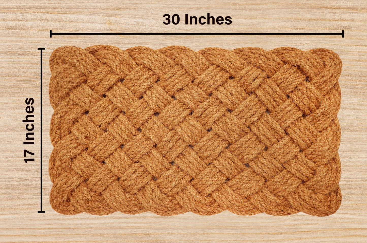 Handwoven Braided Jute Rug with Scalloped Edges – Natural Coir Fiber Decorative Door Mat 18" x 30"- Natural Tan