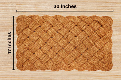 Handwoven Braided Jute Rug with Scalloped Edges – Natural Coir Fiber Decorative Door Mat 18" x 30"- Natural Tan