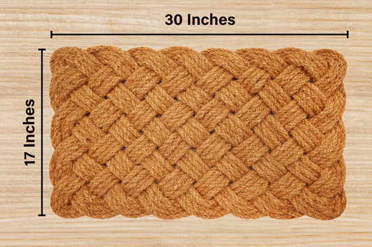 Handwoven Braided Jute Rug with Scalloped Edges – Natural Coir Fiber Decorative Door Mat 18" x 30"- Natural Tan
