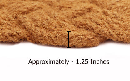 Handwoven Braided Jute Rug with Scalloped Edges – Natural Coir Fiber Decorative Door Mat 18" x 30"- Natural Tan